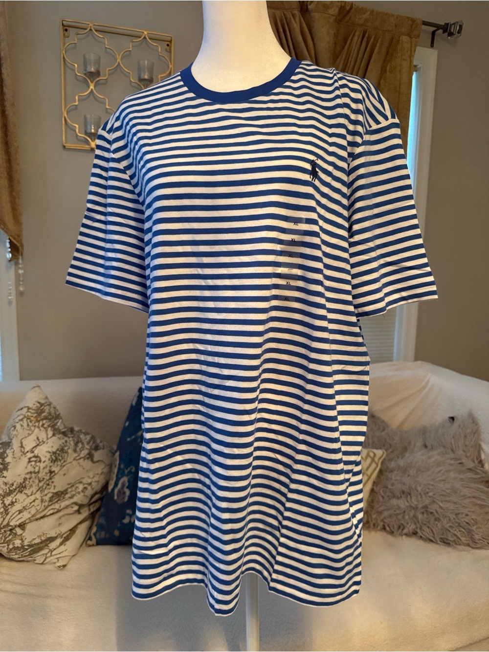 Ralph Lauren Blue & White Striped Crew Tee